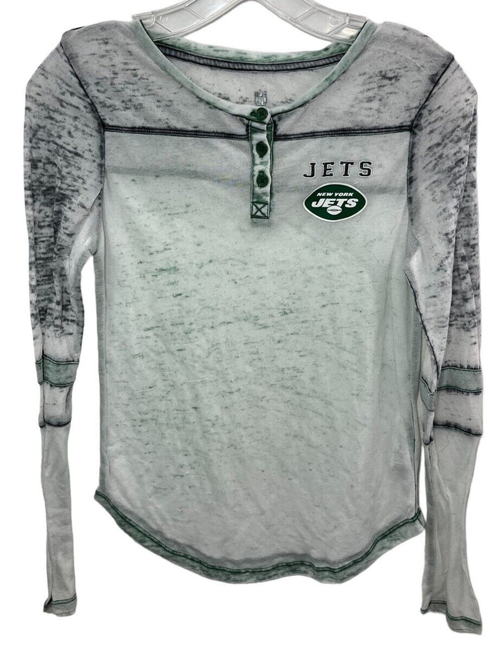 New York Jets NFL Youth Girl's Fan Apparel Long Sleeve Burnout Shirt 10/12